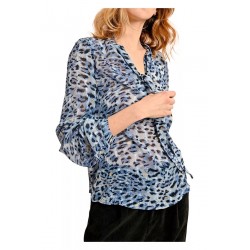 MOLLY BRACKEN women's blouse long sleeve animalier pattern blue G904CH 100% polyester