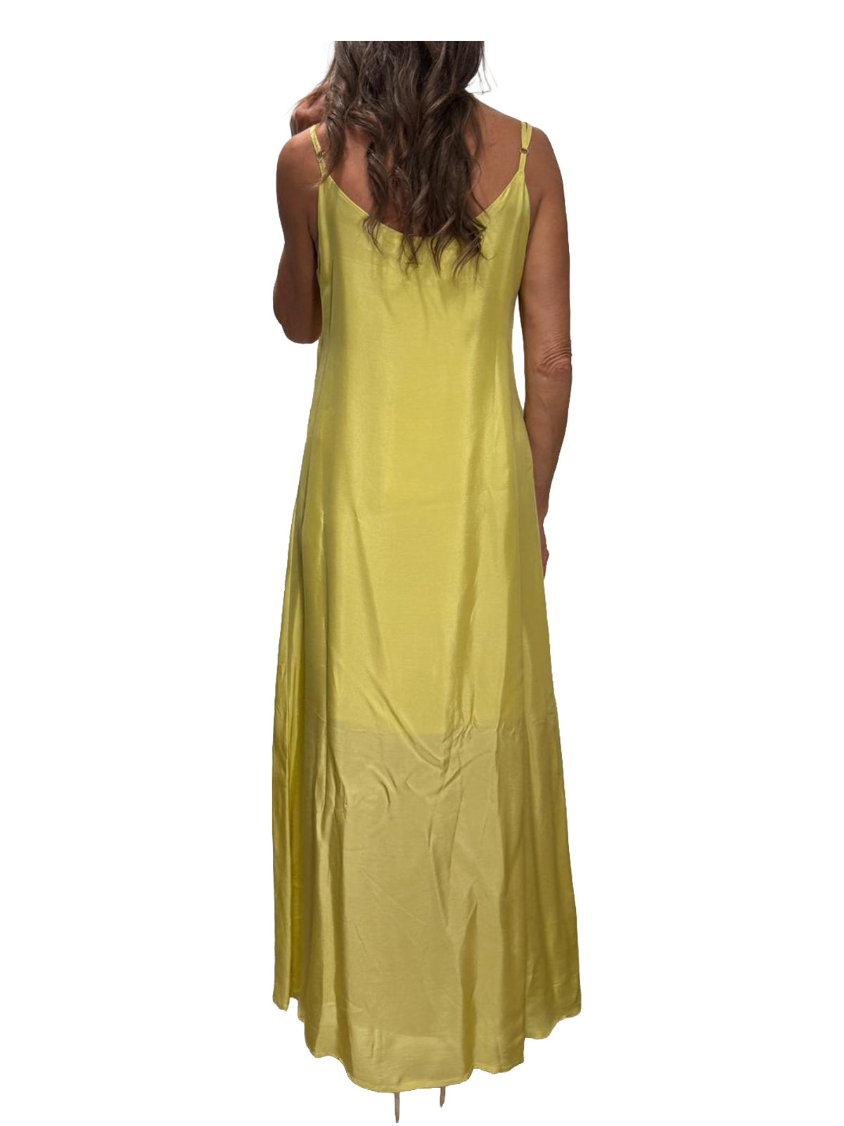 WU’SIDE abito lungo donna con spalline oro art. AB 26325 in viscosa Made in Italy