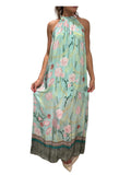 WU’SIDE abito lungo donna halter azzurro polvere fantasia floreale art. AB 26319 Made in Italy