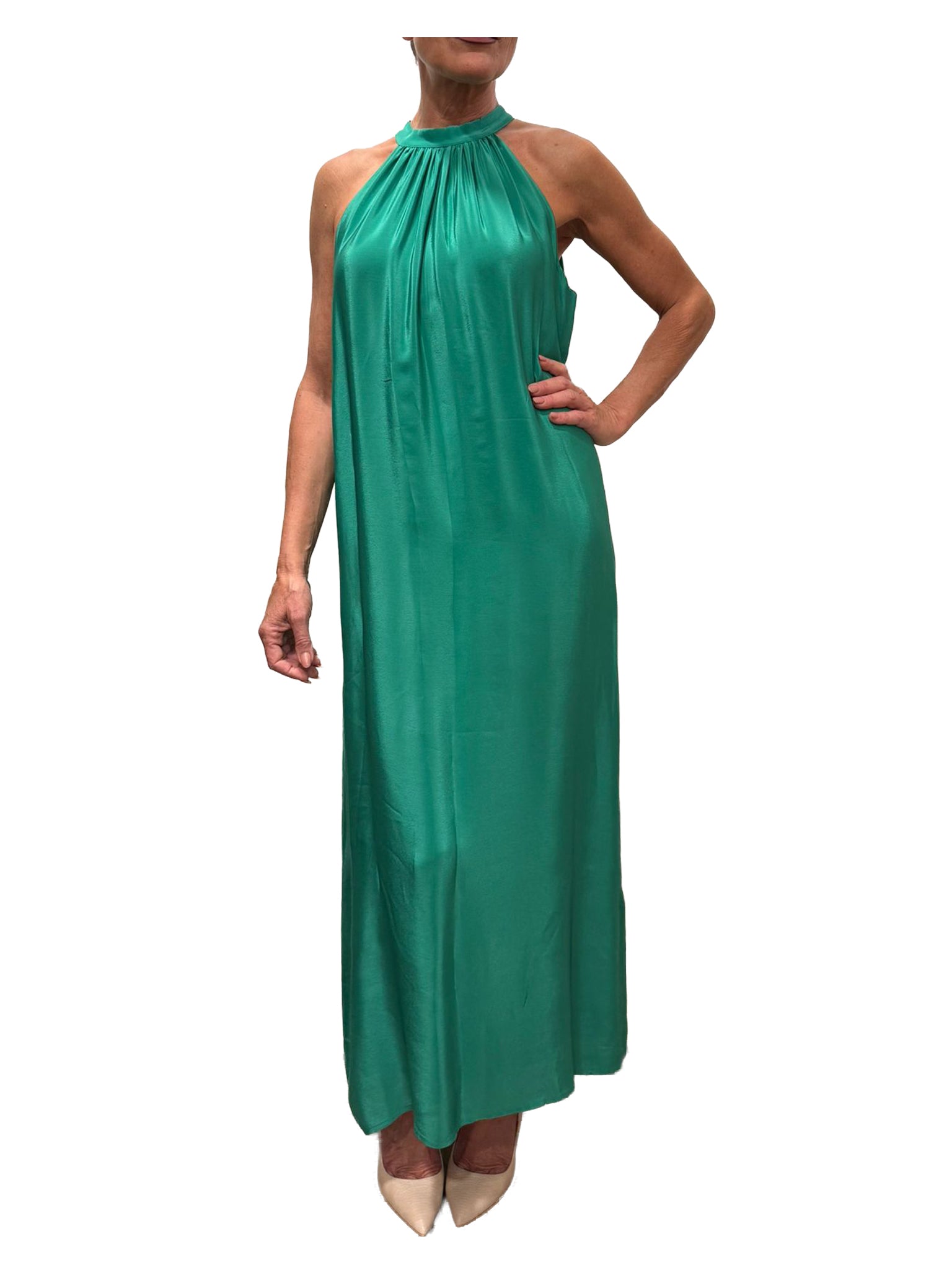 WU’SIDE abito lungo donna halter smeraldo art. AB 26367 in viscosa Made in Italy