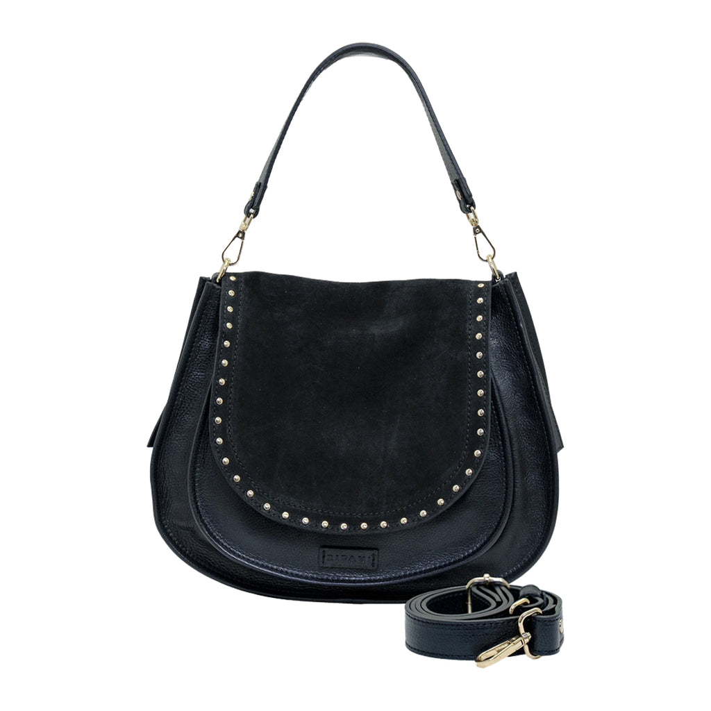 RIPANI Bina 1081MC Borsa a Spalla L Nera in Pelle Scamosciata Made in Italy