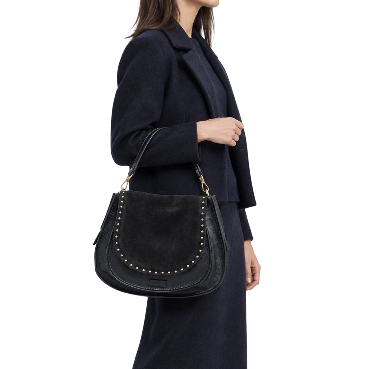 RIPANI Bina 1081MC Borsa a Spalla L Nera in Pelle Scamosciata Made in Italy