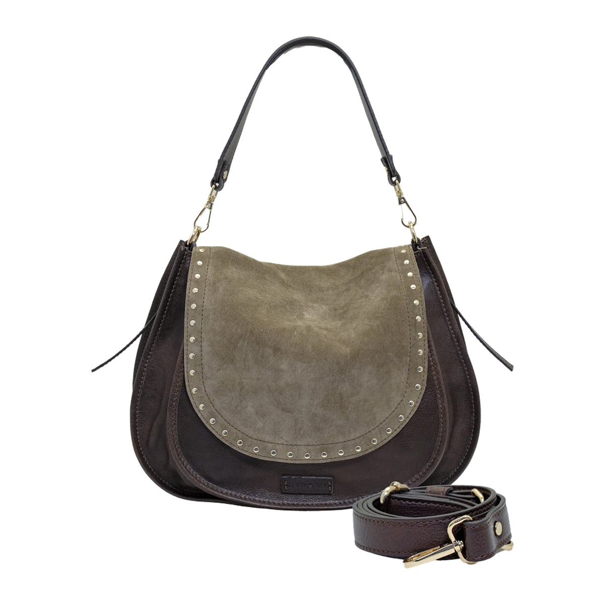 RIPANI Bina 1081MC Borsa a Spalla L Marrone con Patta Tortora in Pelle Scamosciata Made in Italy
