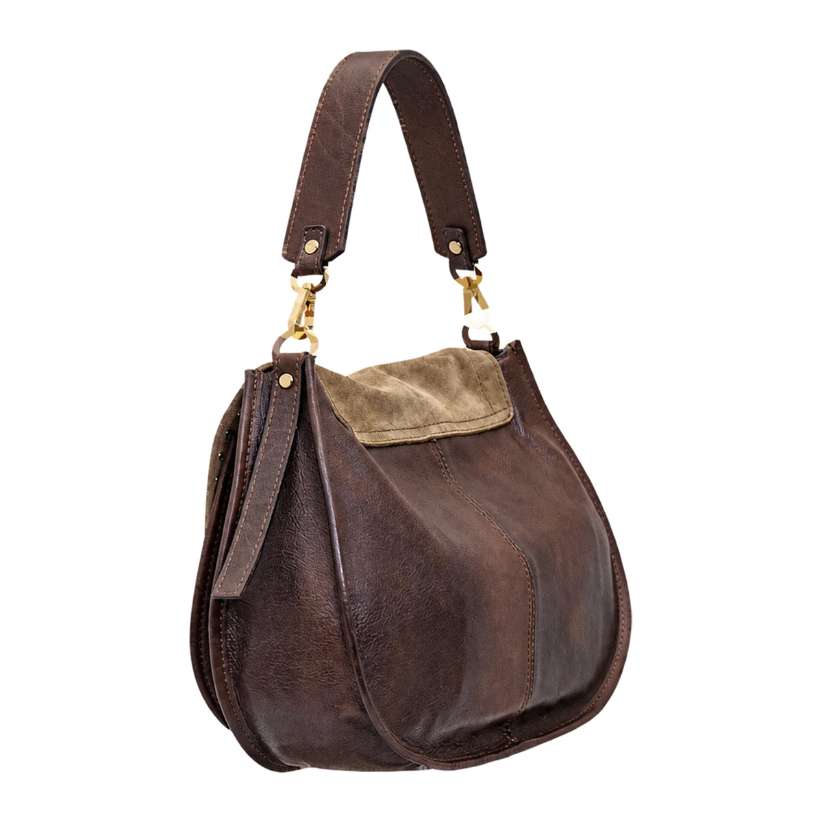 RIPANI Bina 1081MC Borsa a Spalla L Marrone con Patta Tortora in Pelle Scamosciata Made in Italy