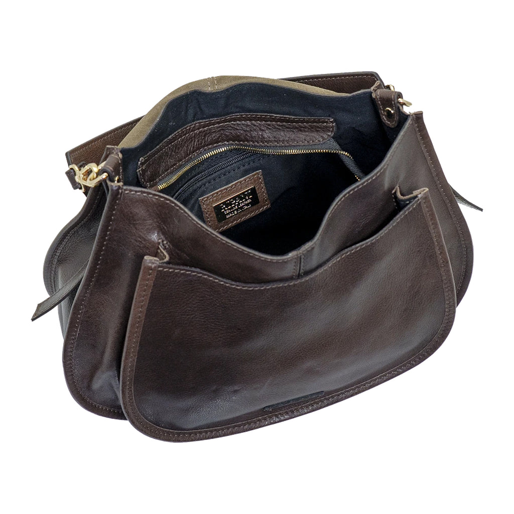 RIPANI Bina 1081MC Borsa a Spalla L Marrone con Patta Tortora in Pelle Scamosciata Made in Italy