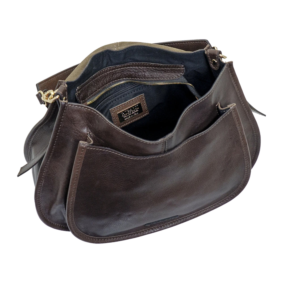 RIPANI Bina 1081MC Borsa a Spalla L Marrone con Patta Tortora in Pelle Scamosciata Made in Italy
