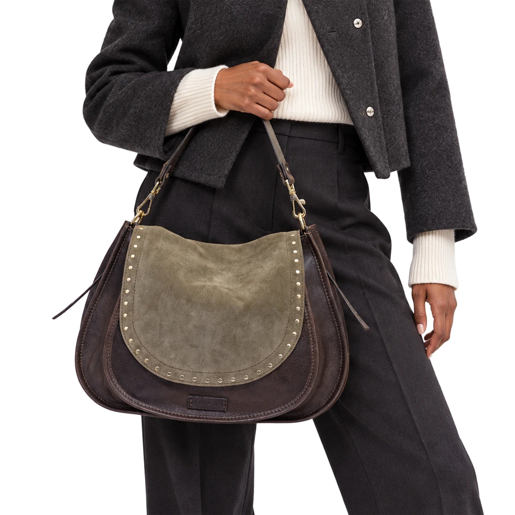 RIPANI Bina 1081MC Borsa a Spalla L Marrone con Patta Tortora in Pelle Scamosciata Made in Italy