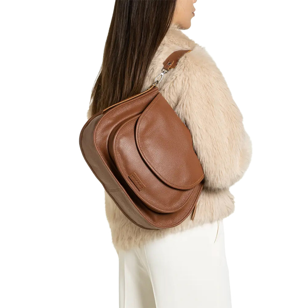 RIPANI Bina 1081OJ Borsa a Spalla L Cuoio in Pelle Effetto Cervo Made in Italy