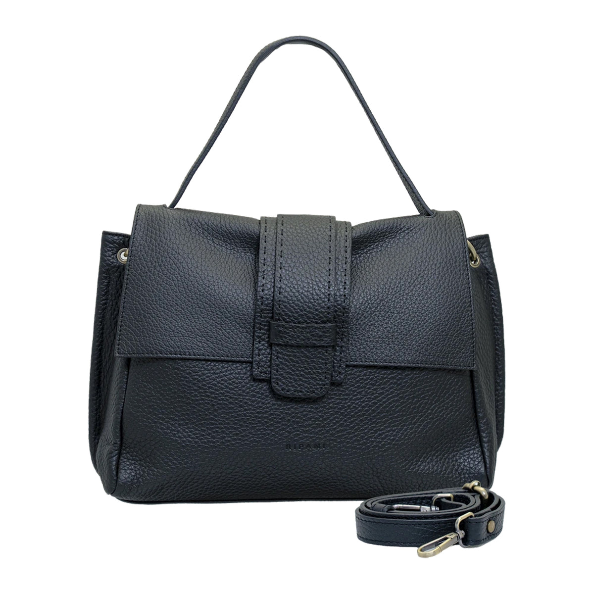RIPANI Marina 1141CF Borsa a Spalla L Nera in Pelle Effetto Bufalo Made in Italy