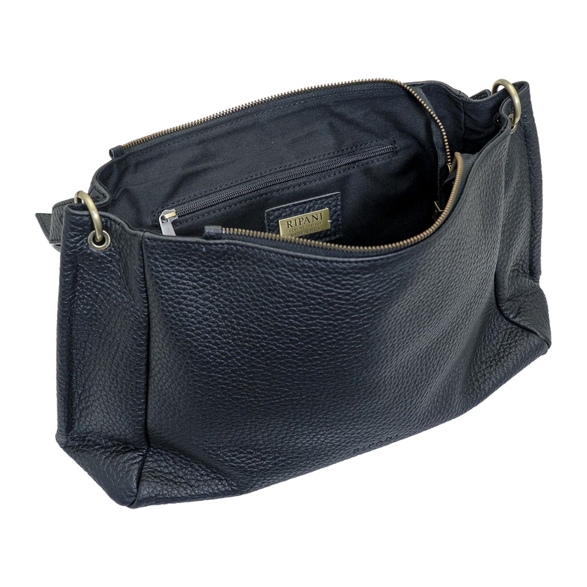 RIPANI Marina 1141CF Borsa a Spalla L Nera in Pelle Effetto Bufalo Made in Italy