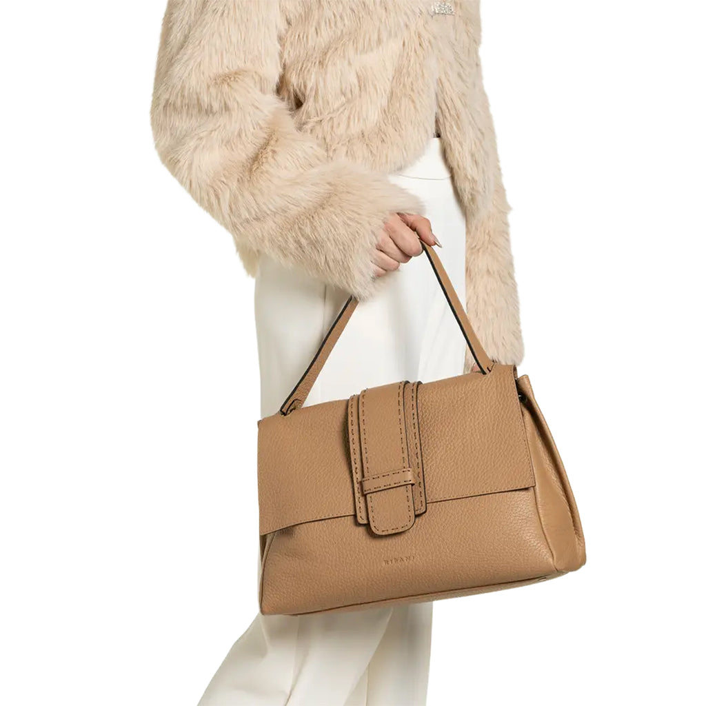 RIPANI Marina 1141CF Borsa a Spalla L Nocciola in Pelle Effetto Bufalo Made in Italy