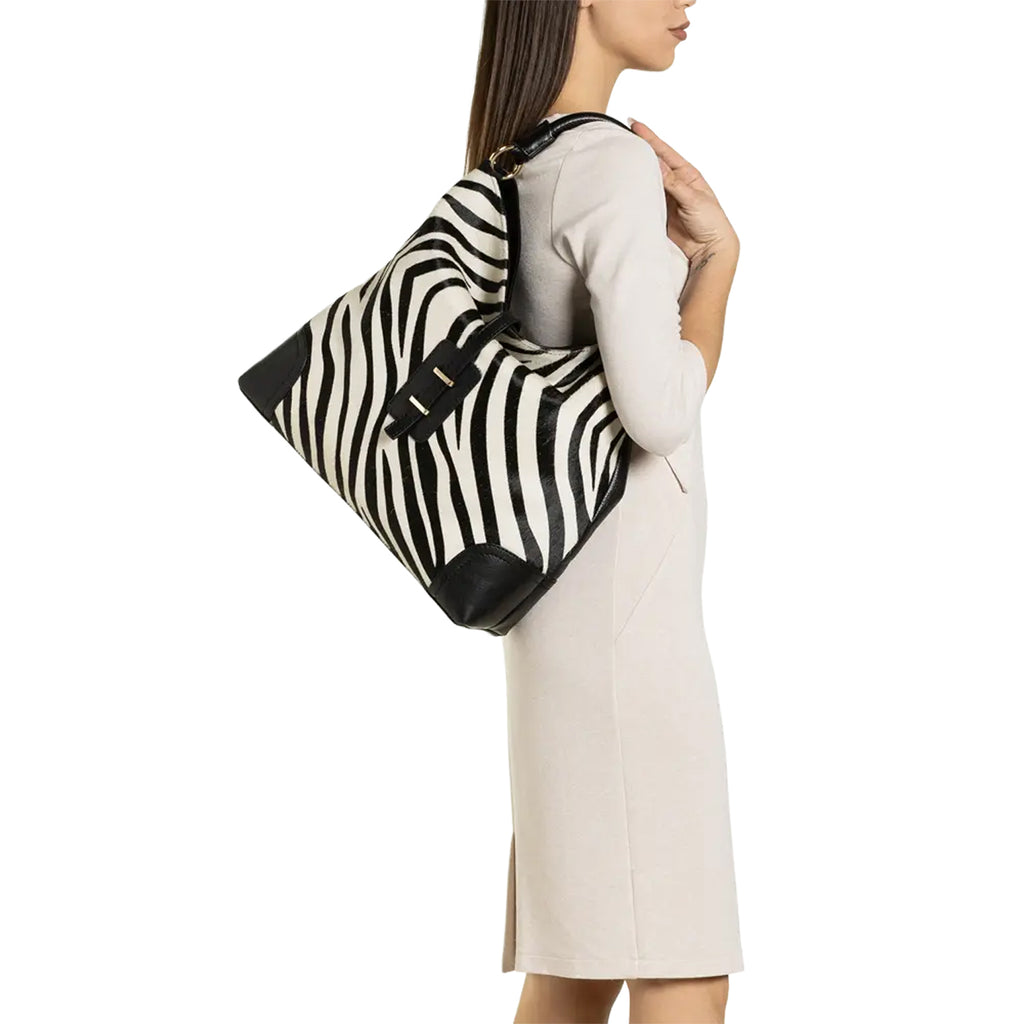 RIPANI Hilda 1185MZ Borsa a Spalla L Zebra/Nero in Pelle Made in Italy