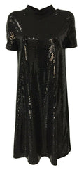 RUE BISQUIT abito donna mezza manica svasato nero con tessuto specchio art RW0000 DRESS POLA MADE IN ITALY