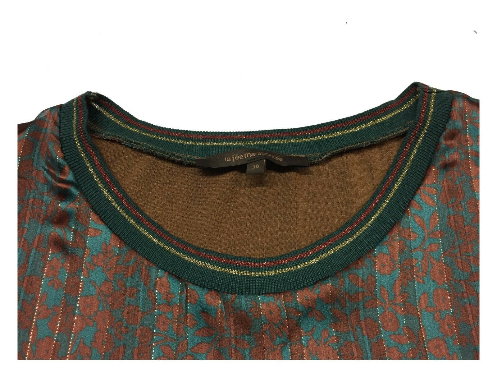 LA FEE MARABOUTEE abito donna manica 3/4 fantasia brik/verde/oro FC5088 MADE IN ITALY