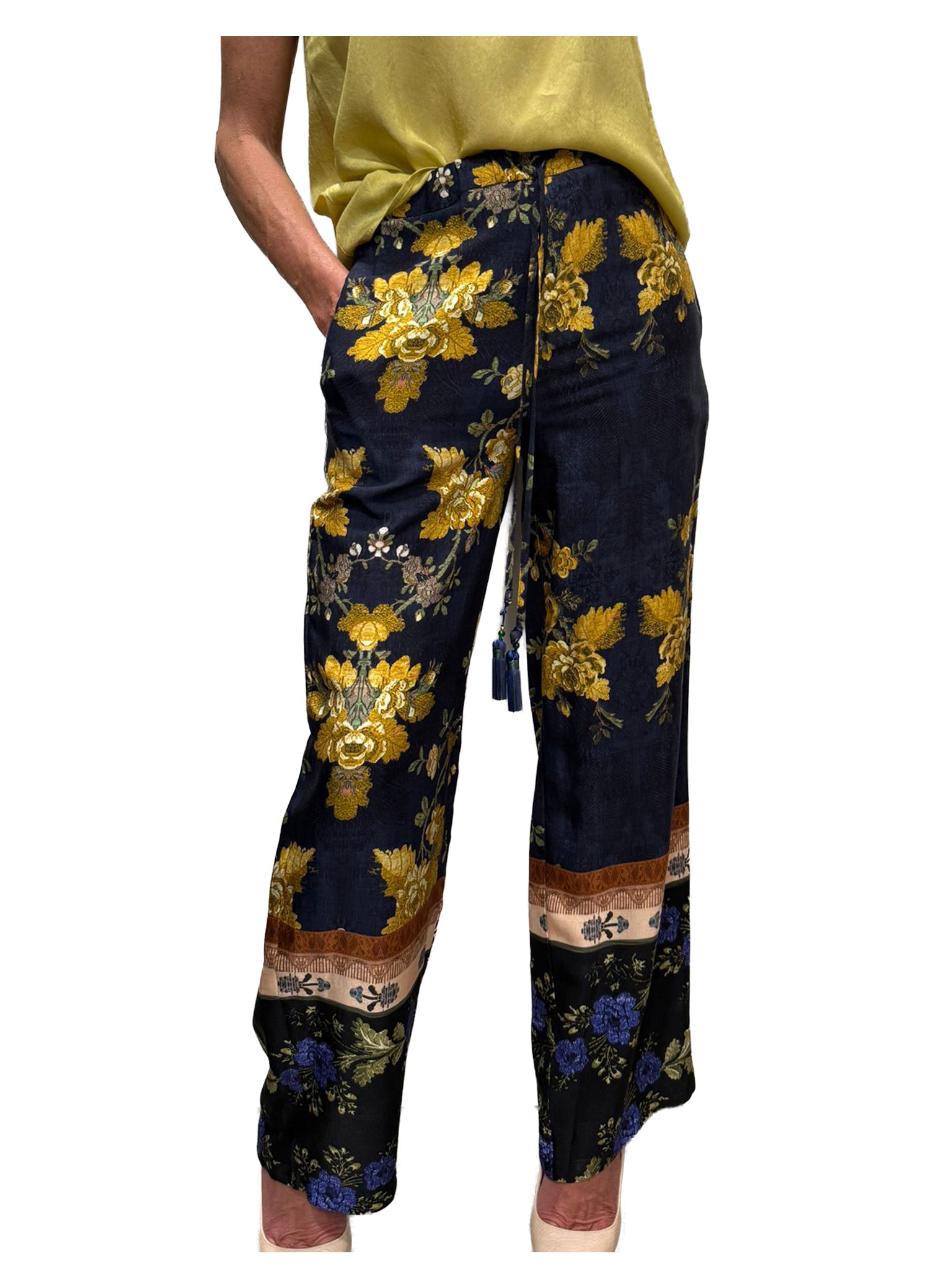 WU’SIDE pantalone donna floreale blu art. PI 26283 in viscosa Made in Italy