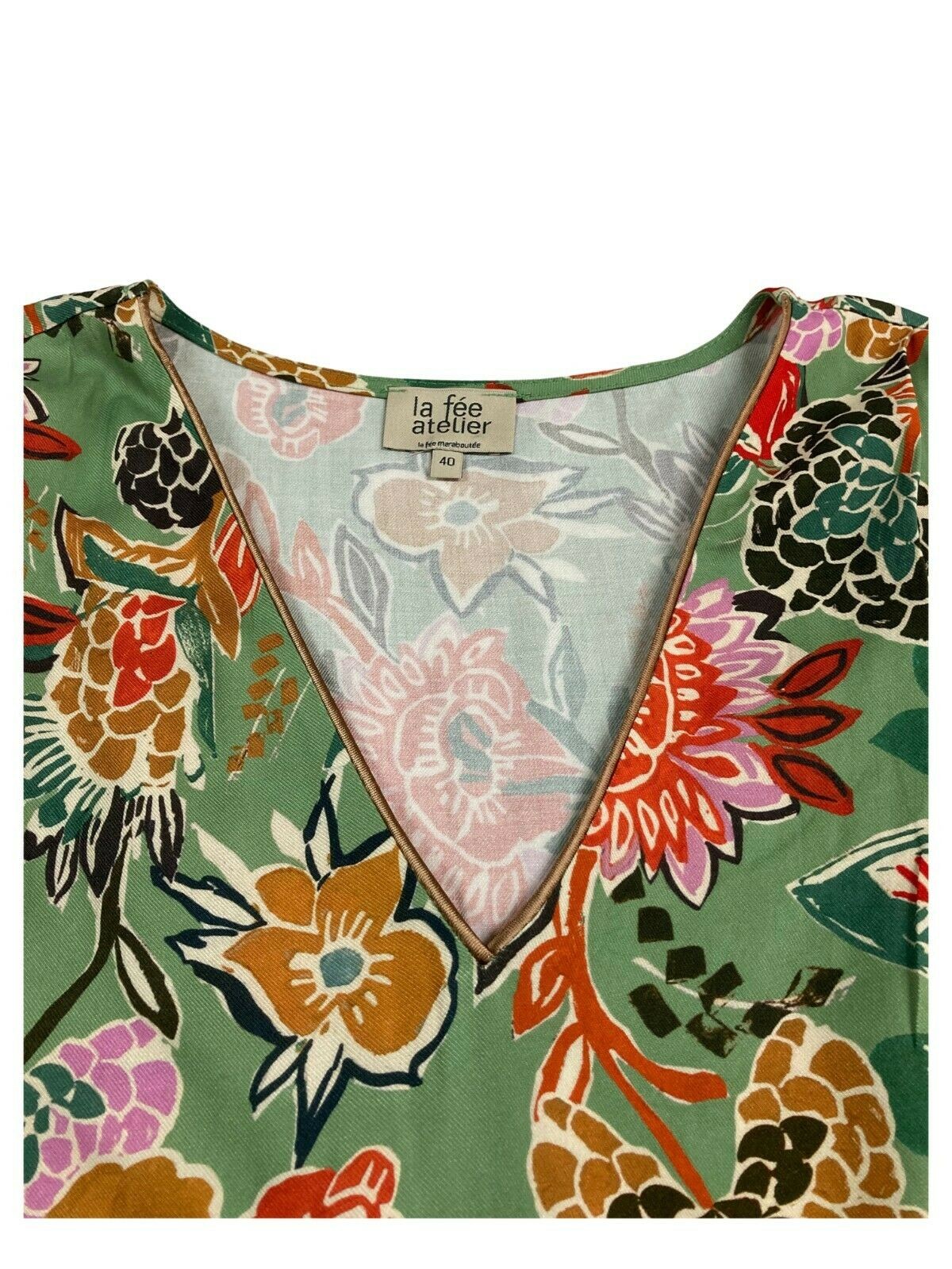 LA FEE MARABOUTEE blusa donna fantasia verde art FA-TO-LISE 100% viscosa MADE IN ITALY