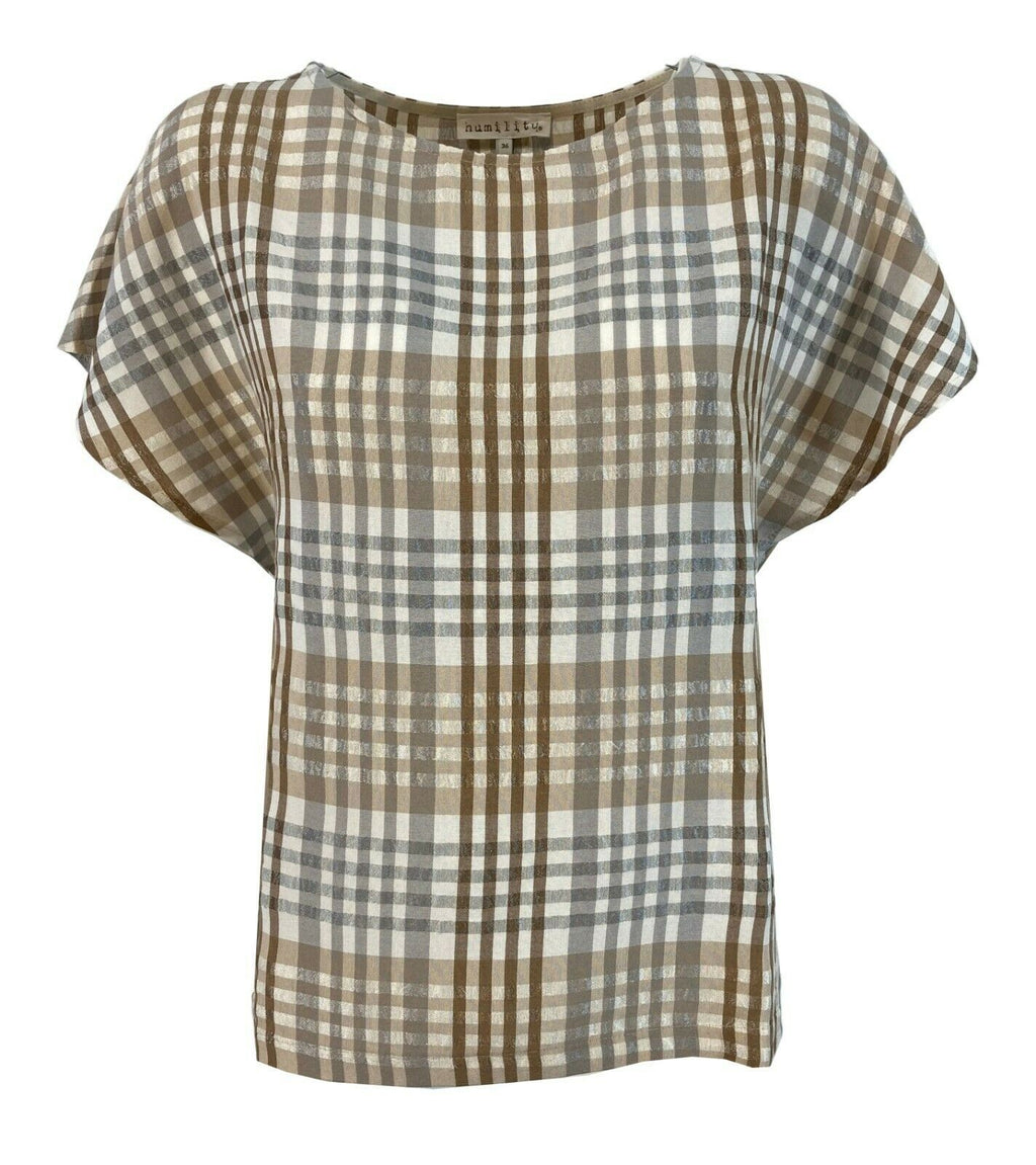 HUMILITY 1949 blusa donna quadri beige/grigio art HA-TO-HELIA MADE IN ITALY