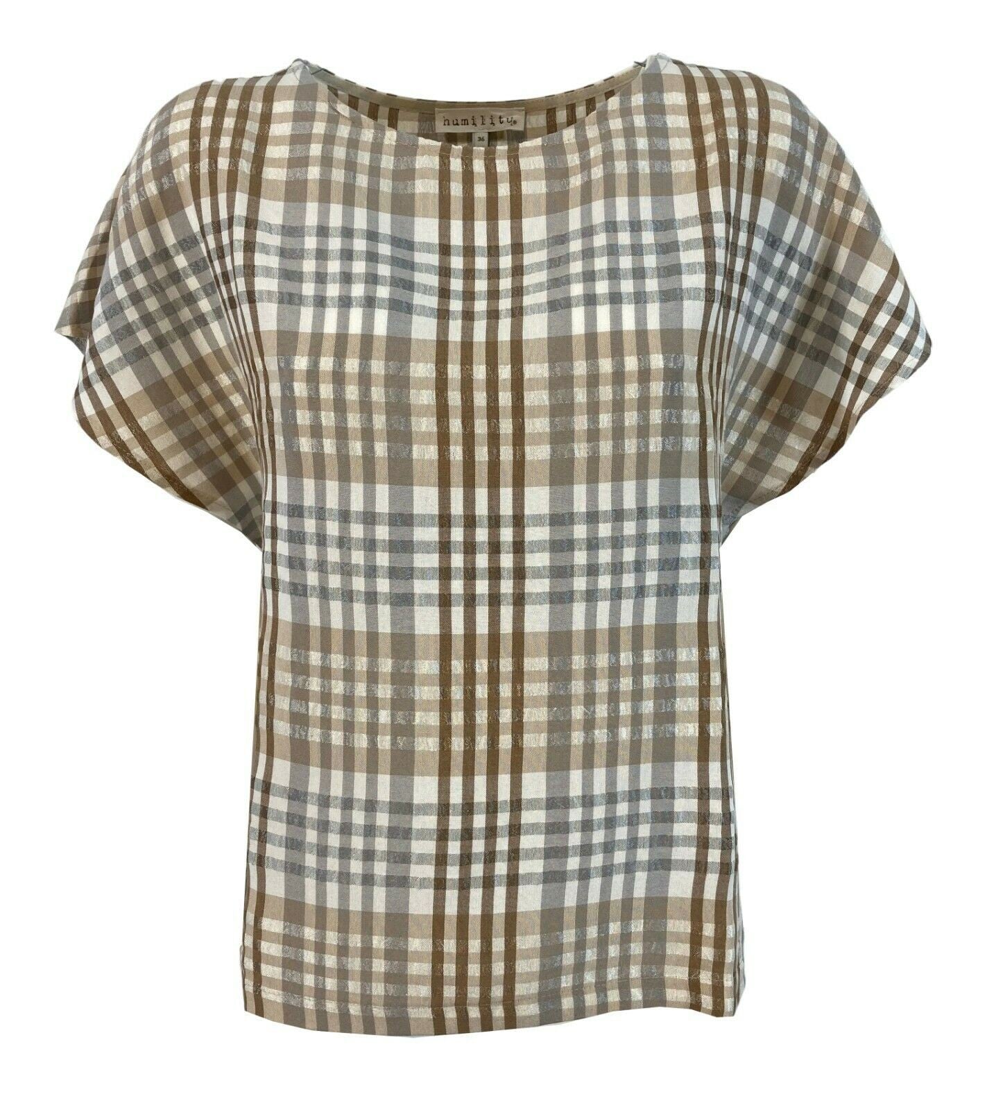 HUMILITY 1949 blusa donna quadri beige/grigio art HA-TO-HELIA MADE IN ITALY