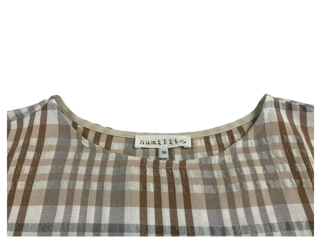 HUMILITY 1949 blusa donna quadri beige/grigio art HA-TO-HELIA MADE IN ITALY
