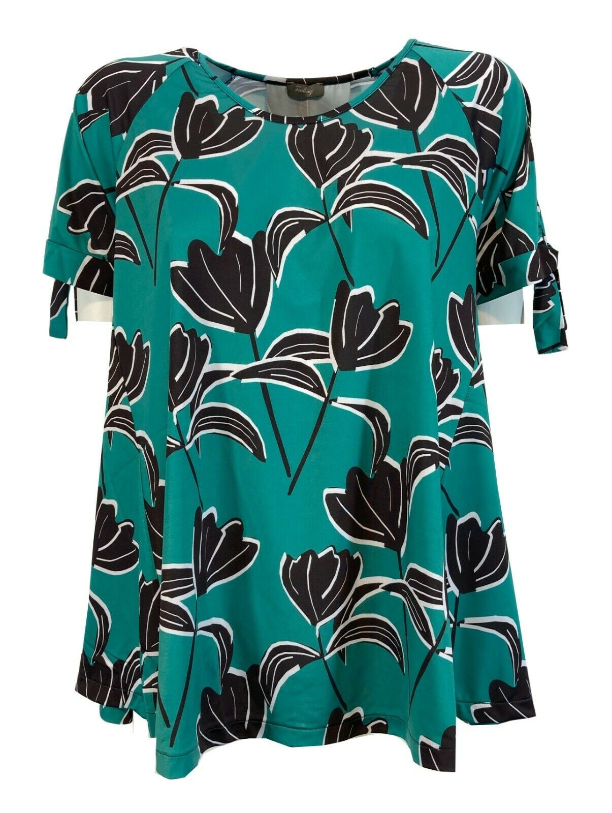 FEELING by JUSTMINE t-shirt donna fantasia moro/smeraldo svasata art E2658681 MADE IN ITALY