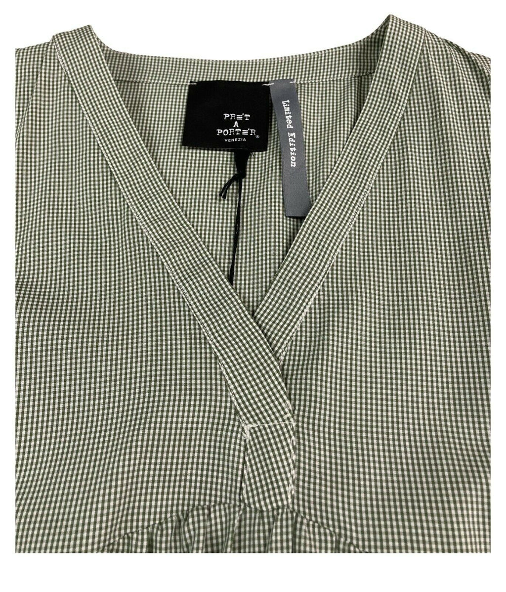 PRET A PORTER VENEZIA abito donna lungo quadretti vichy bianco/verde art SUSHI 100% cotone MADE IN ITALY
