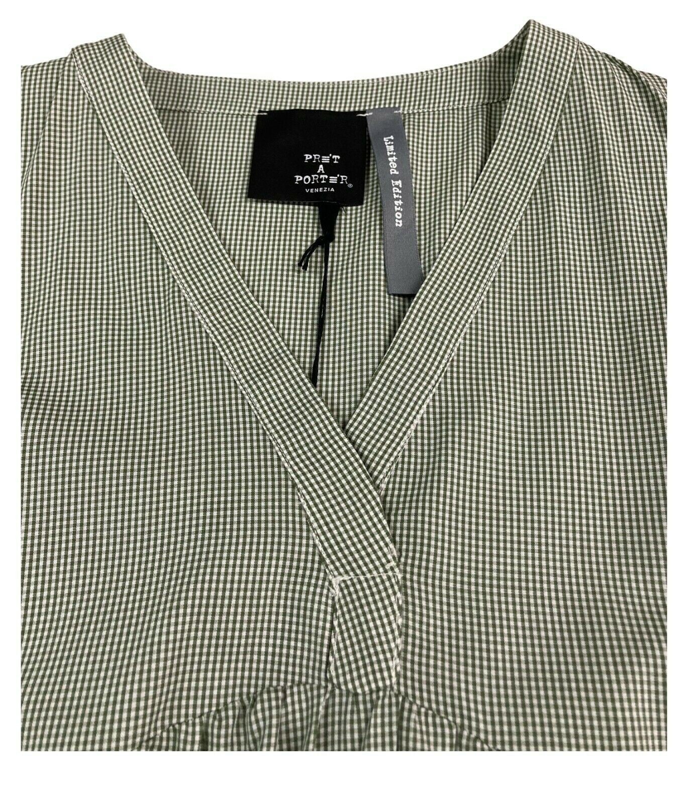PRET A PORTER VENEZIA abito donna lungo quadretti vichy bianco/verde art SUSHI 100% cotone MADE IN ITALY