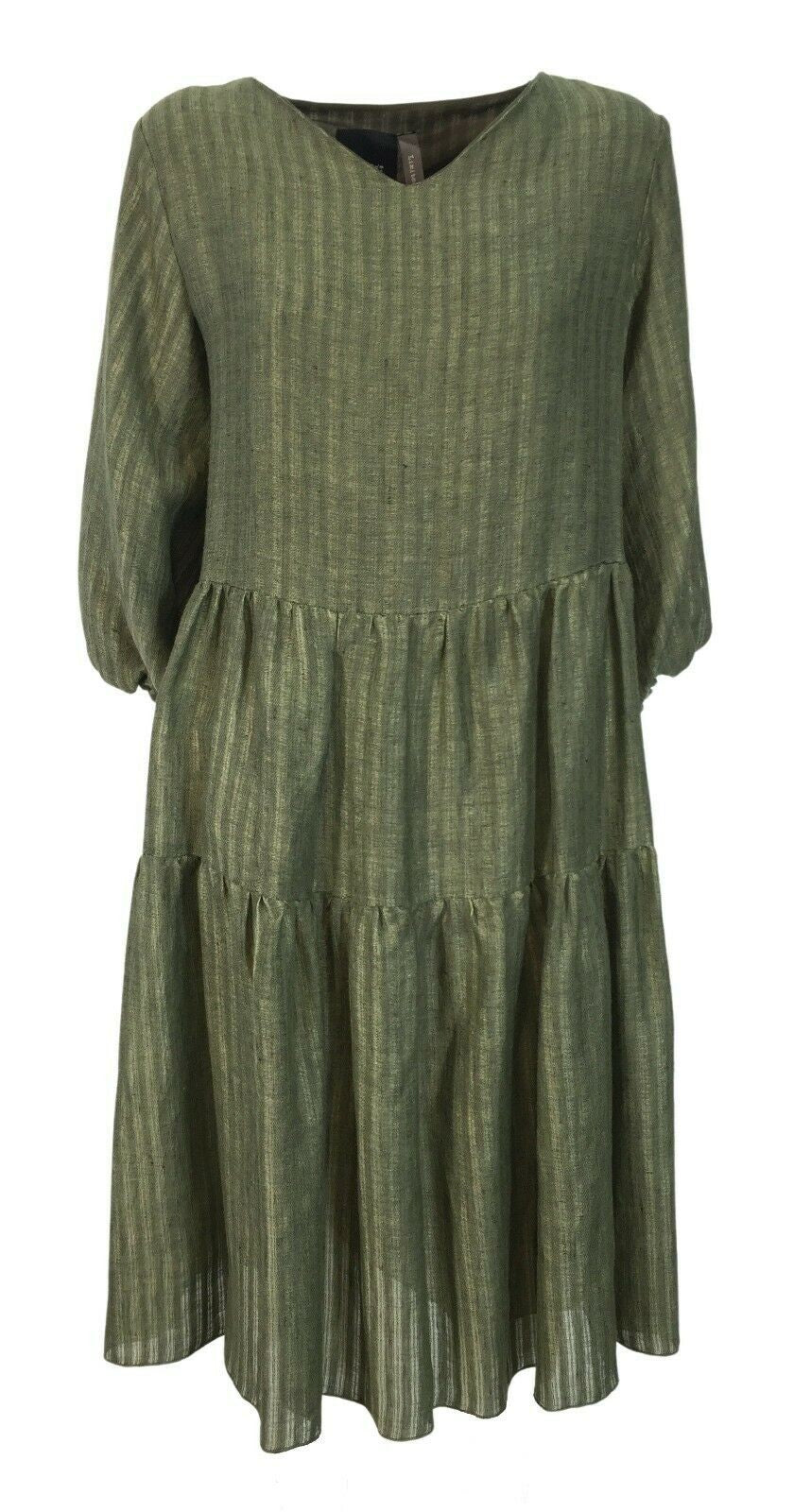PRET A PORTER VENEZIA abito donna foderato verde art VANIGLIA 100% lino MADE IN ITALY