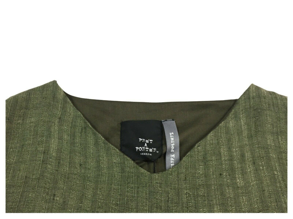 PRET A PORTER VENEZIA abito donna foderato verde art VANIGLIA 100% lino MADE IN ITALY