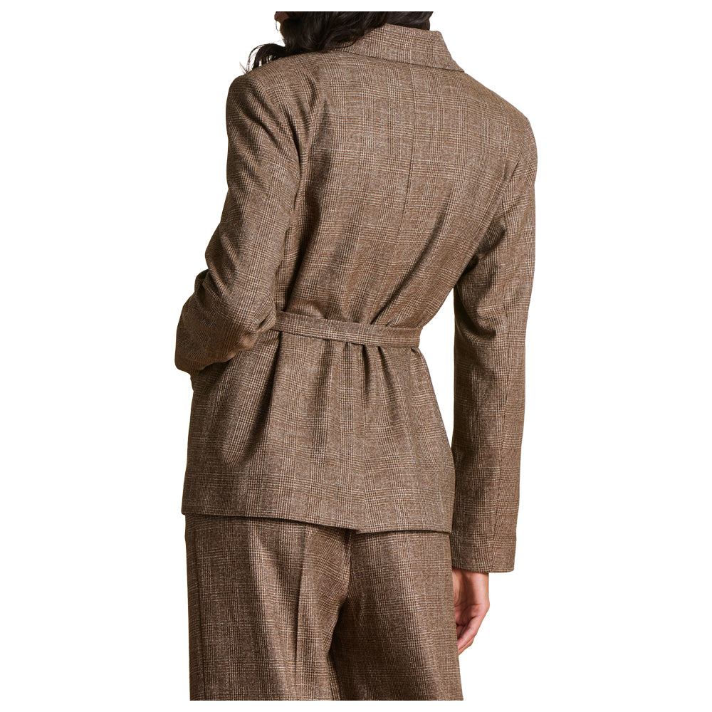 LA FEE MARABOUTEE giacca donna con cintura principe di Galles marrone/beige ENEKO-P