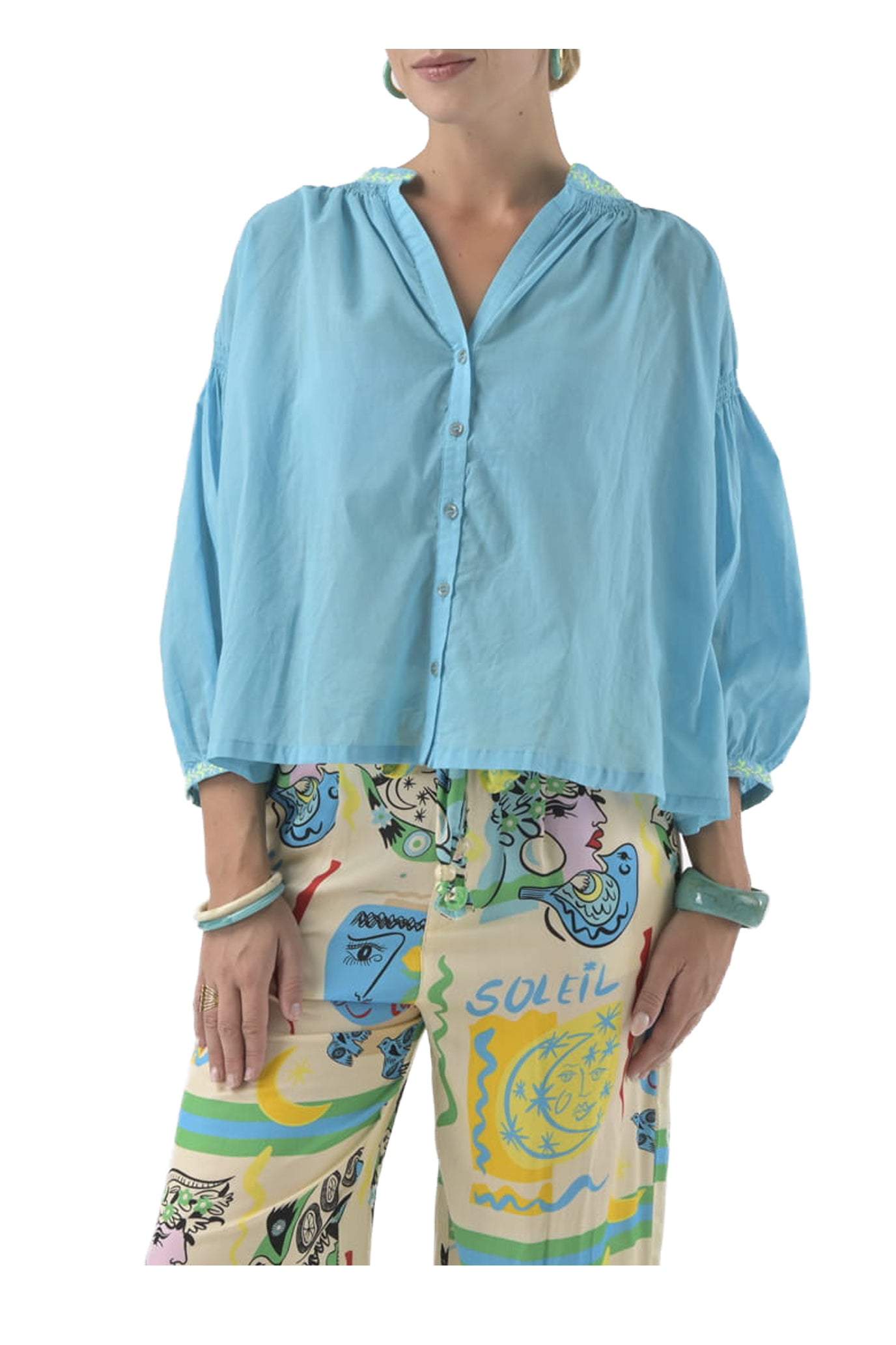 ORFEO PARIS DANIELE TW1774E blusa donna over ricamo 100% cotone