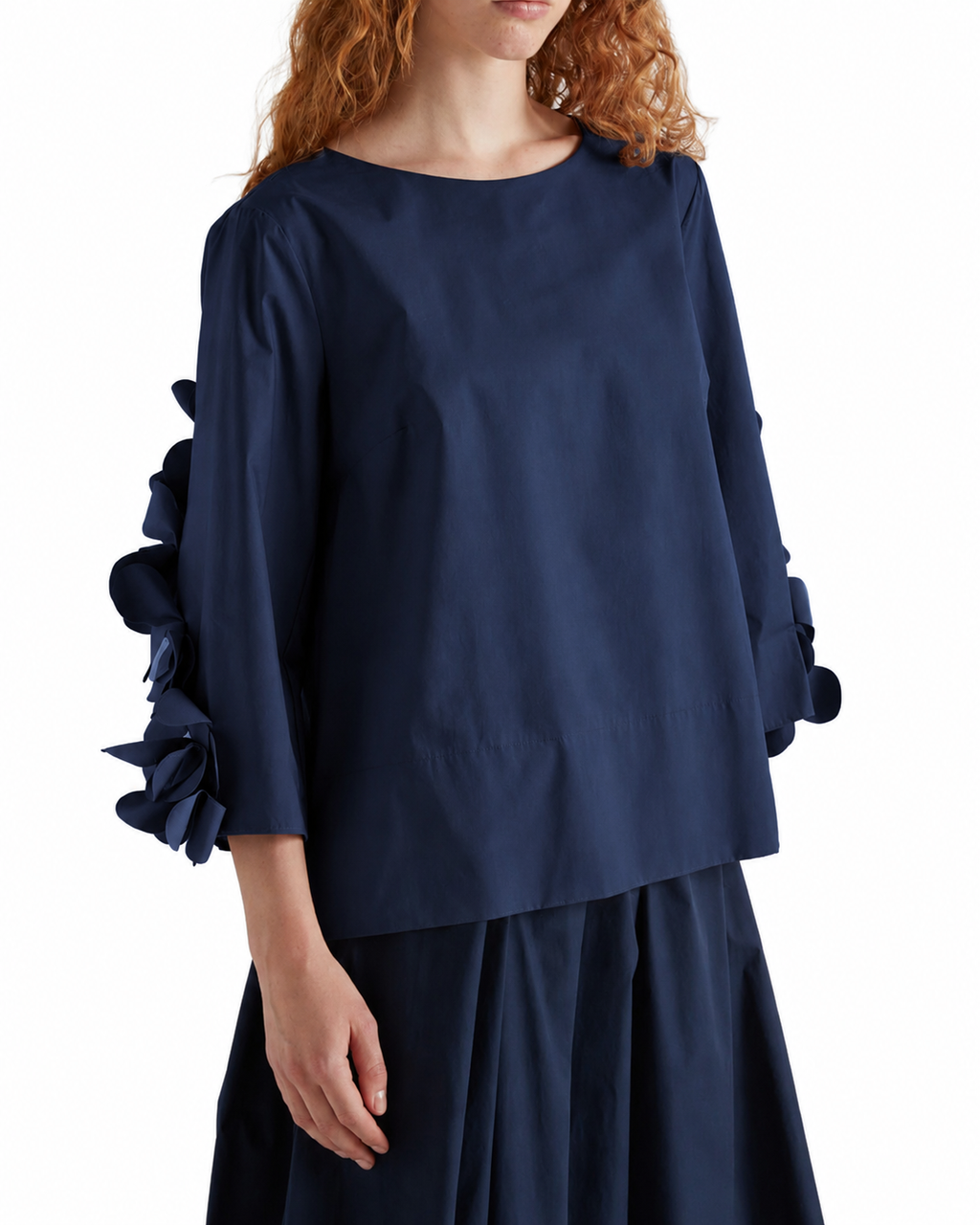 MEIMEIJ M6EA69 blusa donna blu scuro svasata Made in Italy