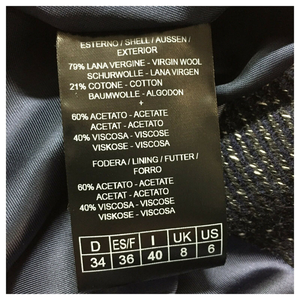 PRET A PORTER VENEZIA cappotto donna lungo sciallato fantasia blu/grigio/bianco art OLAF MADE IN ITALY