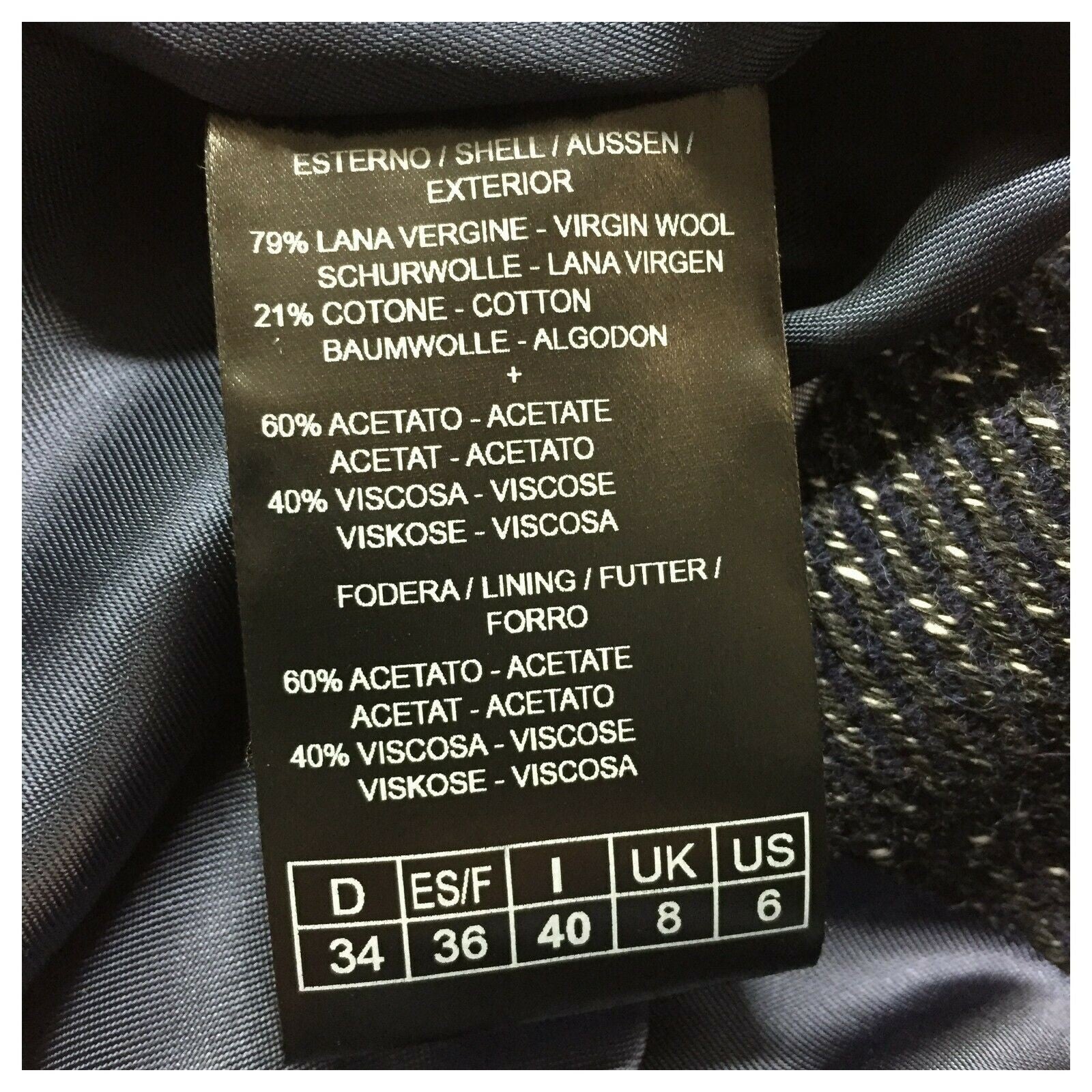 PRET A PORTER VENEZIA cappotto donna lungo sciallato fantasia blu/grigio/bianco art OLAF MADE IN ITALY
