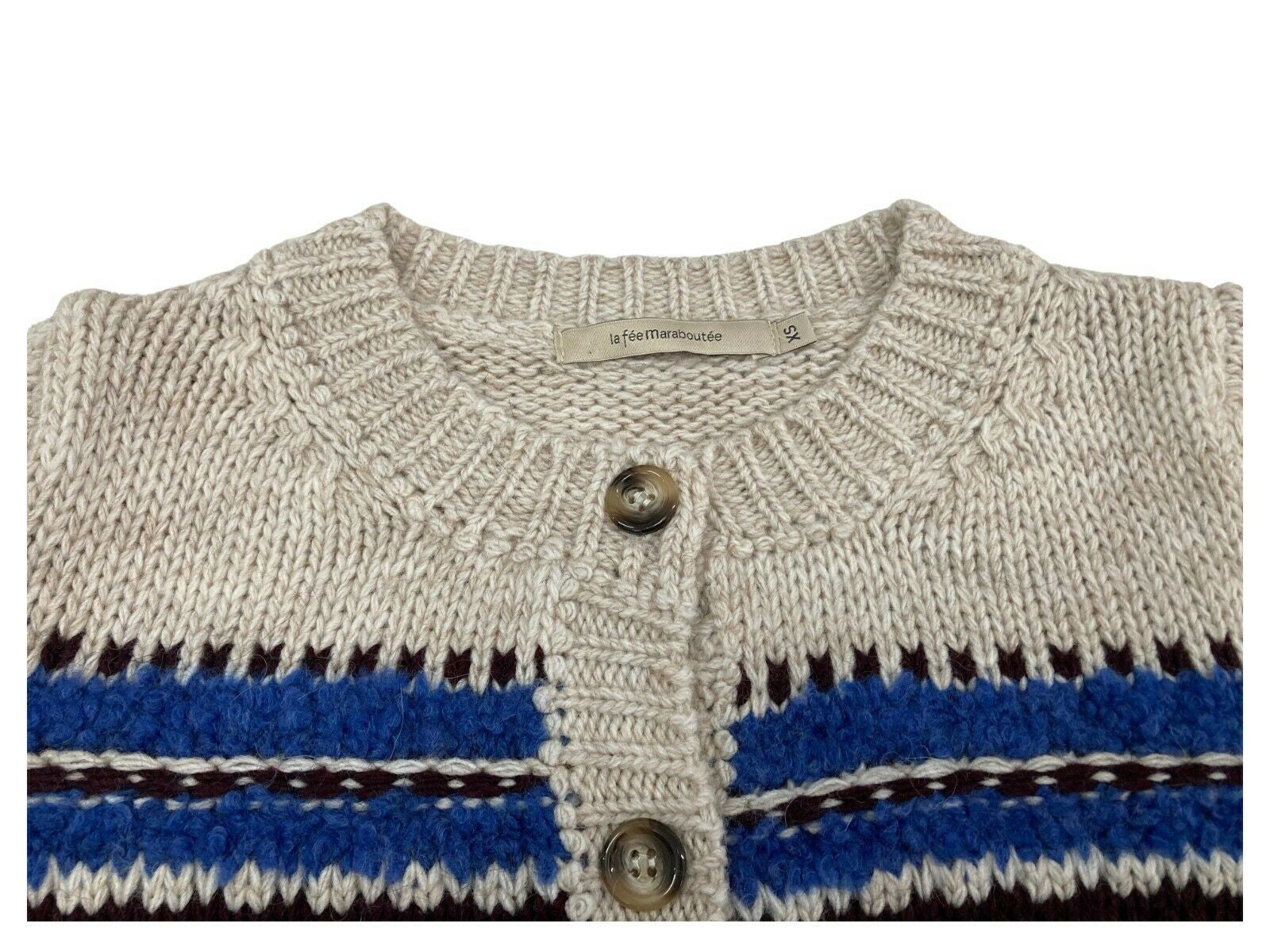 LA FEE MARABOUTEE cardigan écru inserti azzurro/bluette art FB-GI-CHABADI