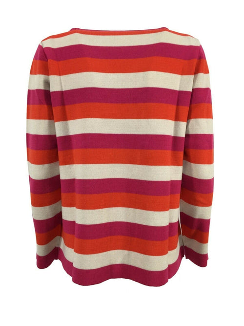ANNA SERAVALLI maglia donna girocollo righe fuxia/arancio/panna art S1043 50% lana 50% acrilico MADE IN ITALY