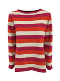 ANNA SERAVALLI maglia donna girocollo righe fuxia/arancio/panna art S1043 50% lana 50% acrilico MADE IN ITALY