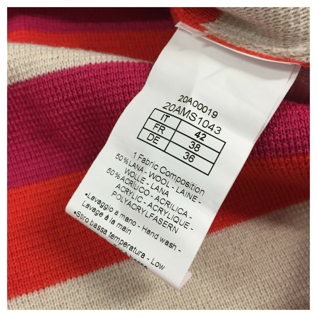 ANNA SERAVALLI maglia donna girocollo righe fuxia/arancio/panna art S1043 50% lana 50% acrilico MADE IN ITALY