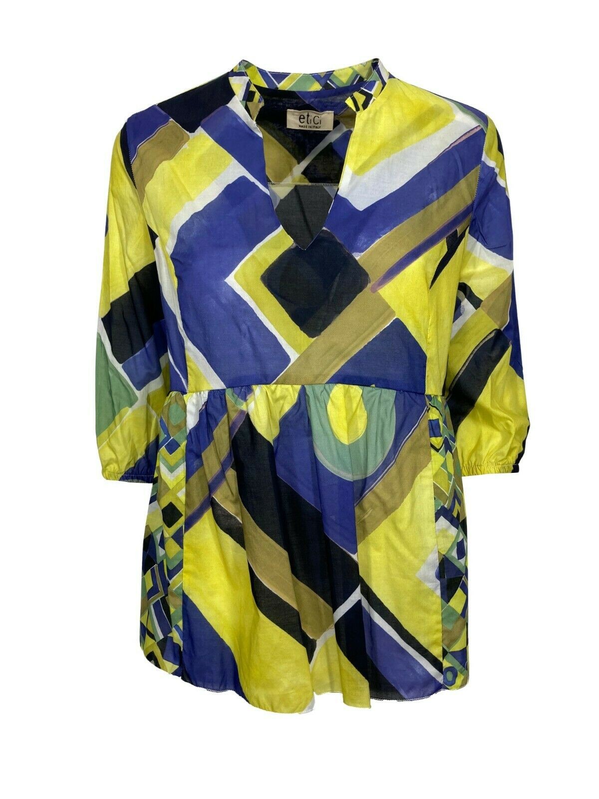 ETiCi blusa donna fantasia bluette/giallo/verde art E1/5746 100% cotone MADE IN ITALY