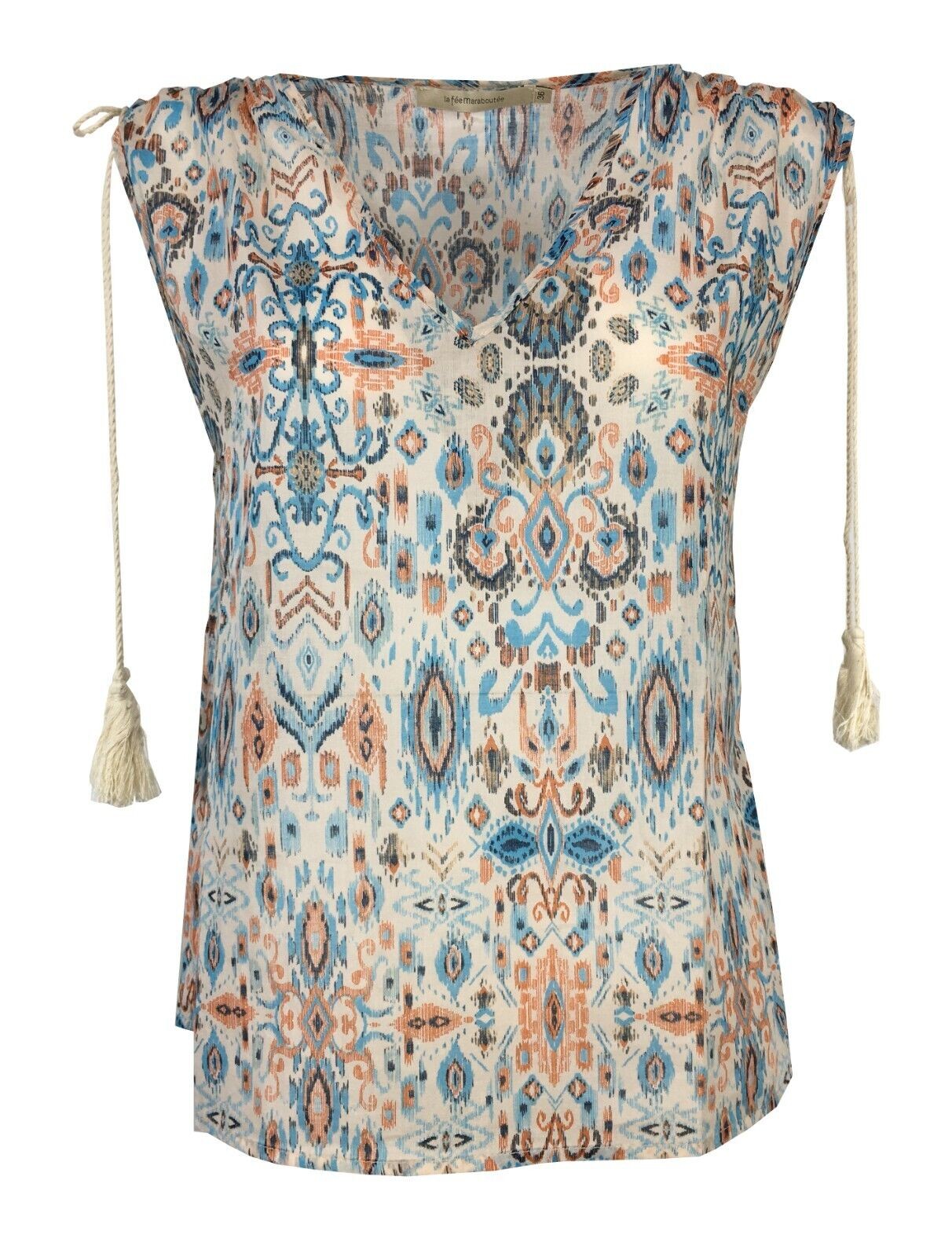 LA FEE MARABOUTEE blusa donna cotone leggero turchese/arancio art FD-TO-BISMA-H 100% cotone MADE IN ITALY