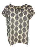 LA FEE MARABOUTEE blusa donna cotone leggero svasata avorio/blu FD-TO-BENNY-Y 100% cotone MADE IN ITALY