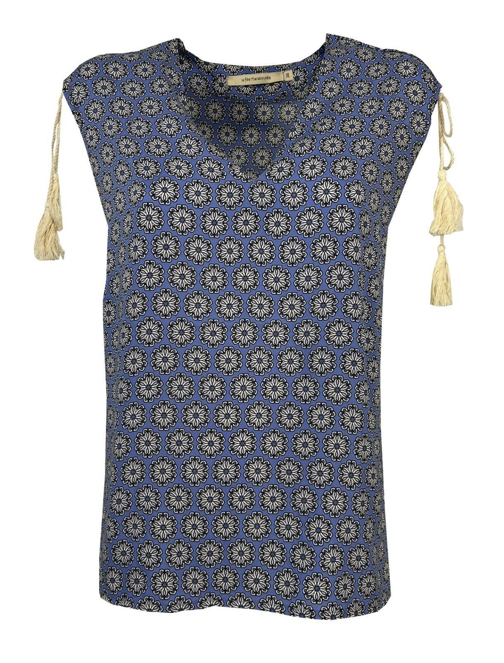 LA FEE MARABOUTEE blusa donna cotone leggero celeste/blu art FD-TO-BISMA-H 100% cotone MADE IN ITALY