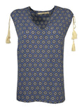 LA FEE MARABOUTEE blusa donna cotone leggero celeste/blu art FD-TO-BISMA-H 100% cotone MADE IN ITALY