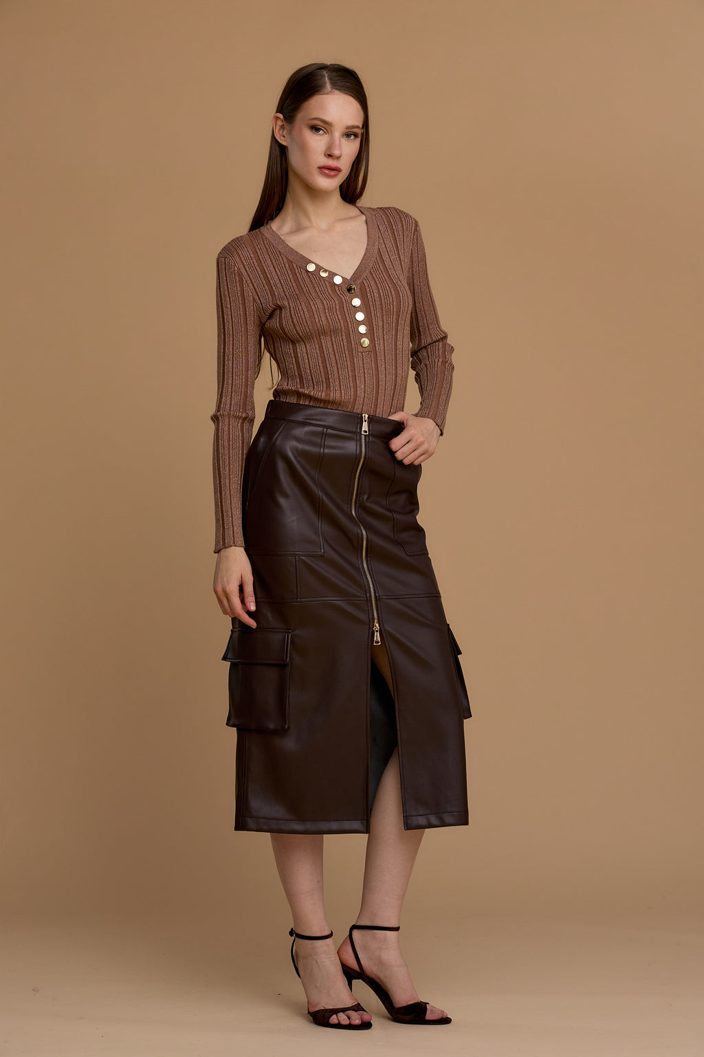 NOSECRETS gonna cargo midi dritta in simil pelle COLORE FONDENTE 263NS004