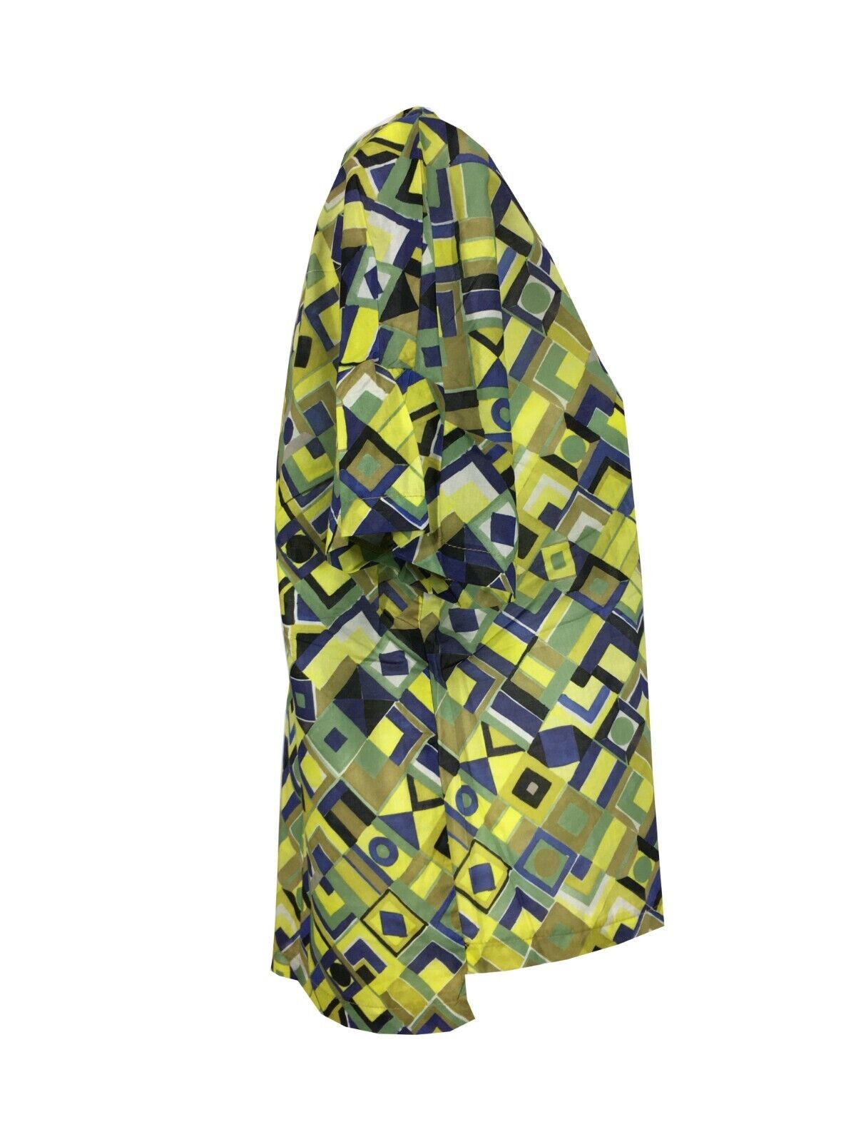 ETICI blusa donna mezza manica fantasia bluette/giallo/verde E2/5768 100% cotone MADE IN ITALY