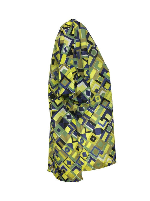 ETICI blusa donna mezza manica fantasia bluette/giallo/verde E2/5768 100% cotone MADE IN ITALY
