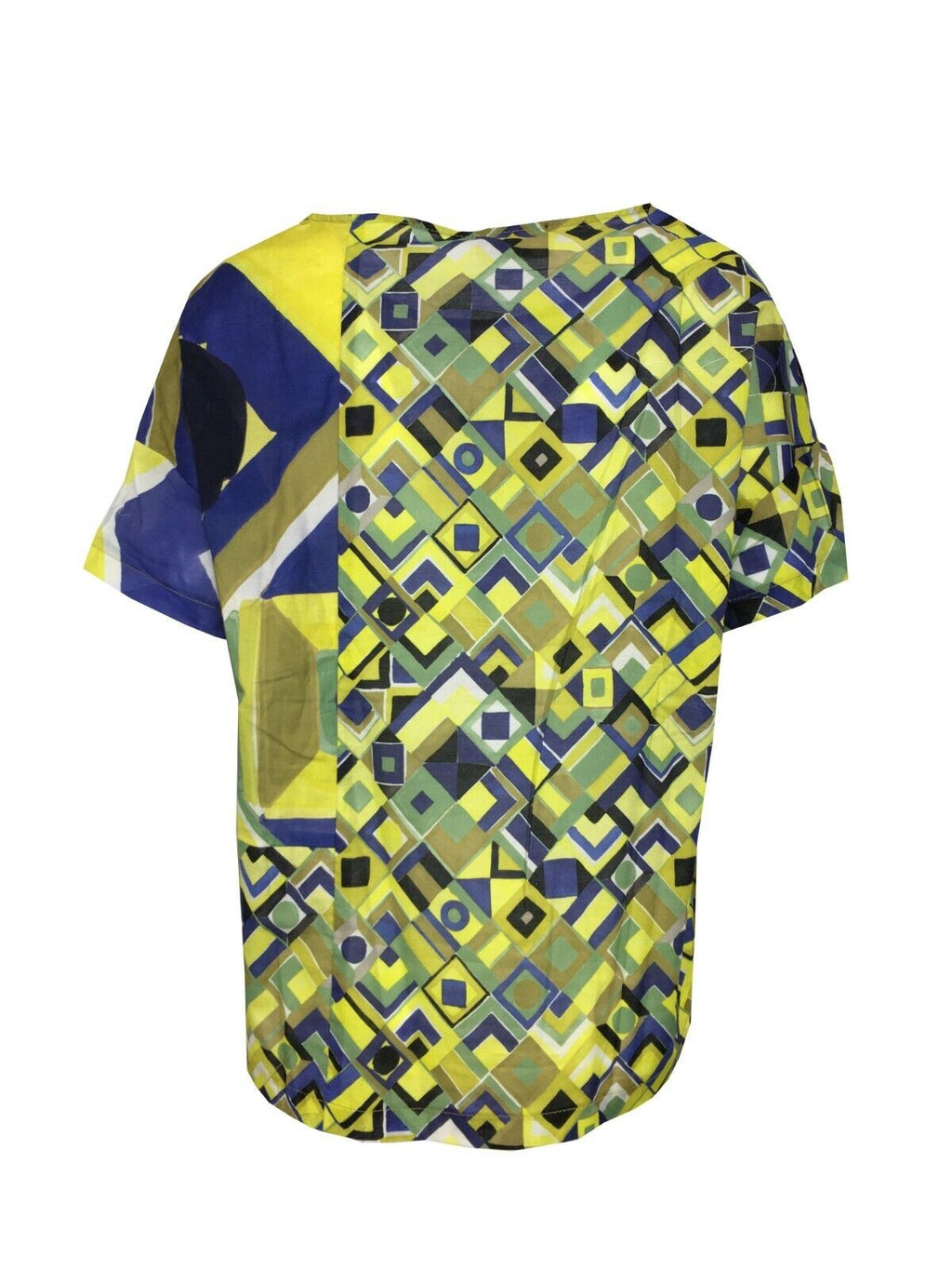 ETICI blusa donna mezza manica fantasia bluette/giallo/verde E2/5768 100% cotone MADE IN ITALY