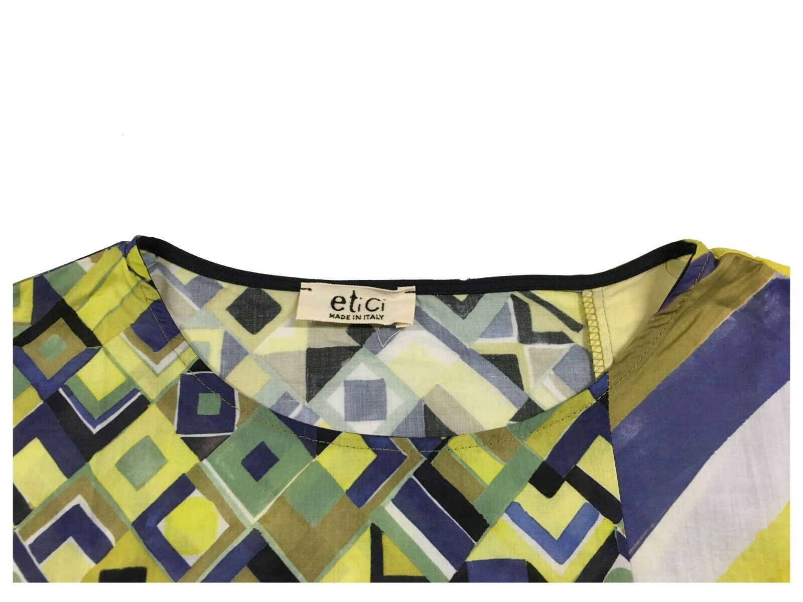 ETICI blusa donna mezza manica fantasia bluette/giallo/verde E2/5768 100% cotone MADE IN ITALY