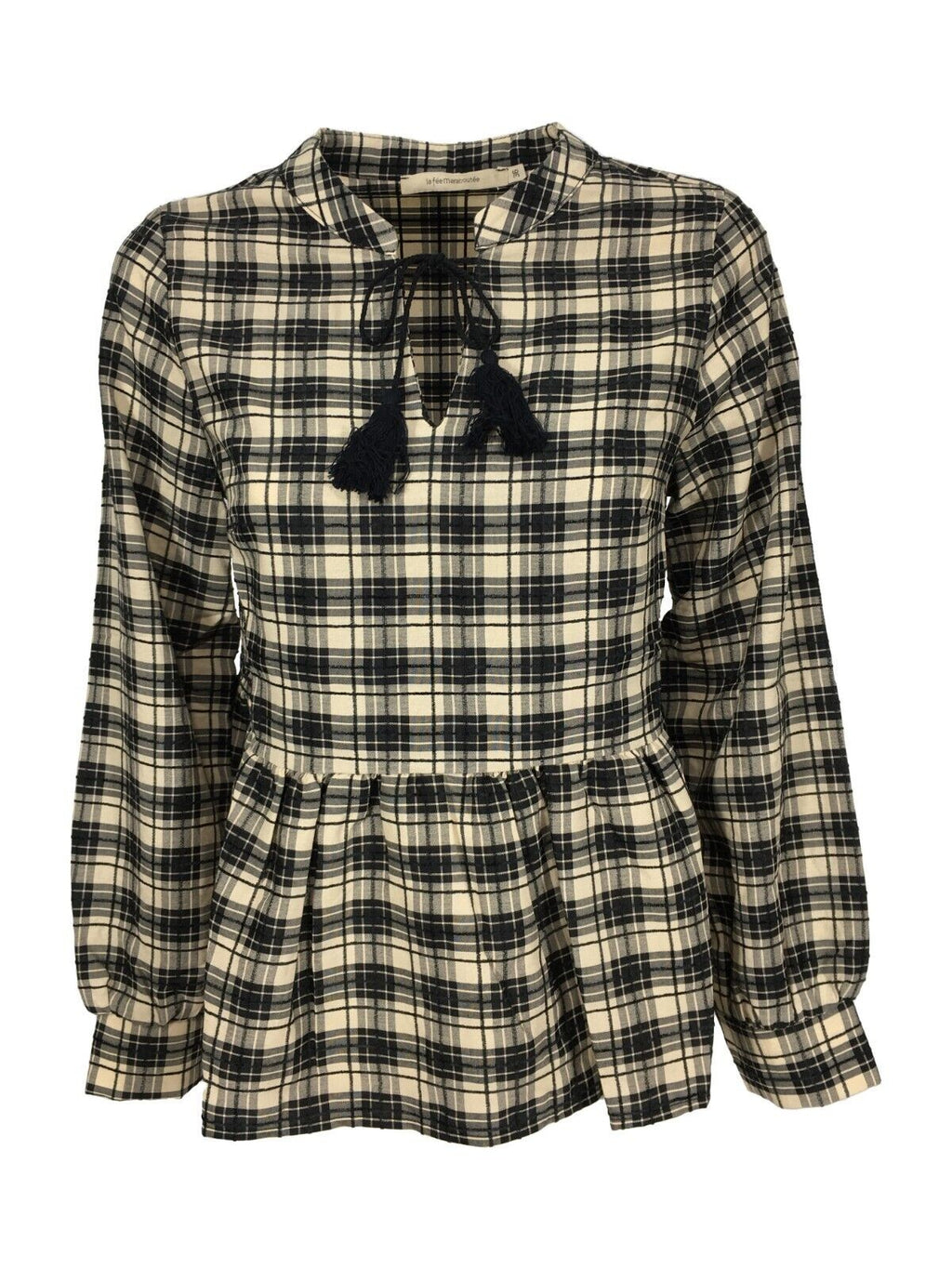 LA FEE MARABOUTEE blusa donna quadri ecru/nero FE-TO-ROTA -W  MADE IN ITALY