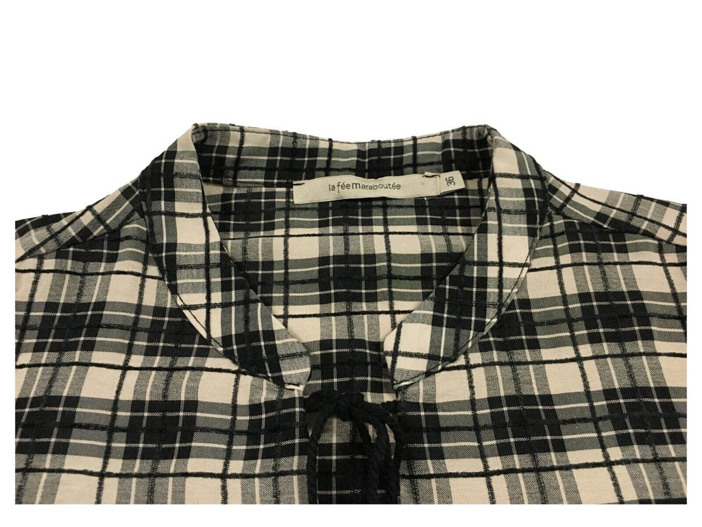 LA FEE MARABOUTEE blusa donna quadri ecru/nero FE-TO-ROTA -W  MADE IN ITALY