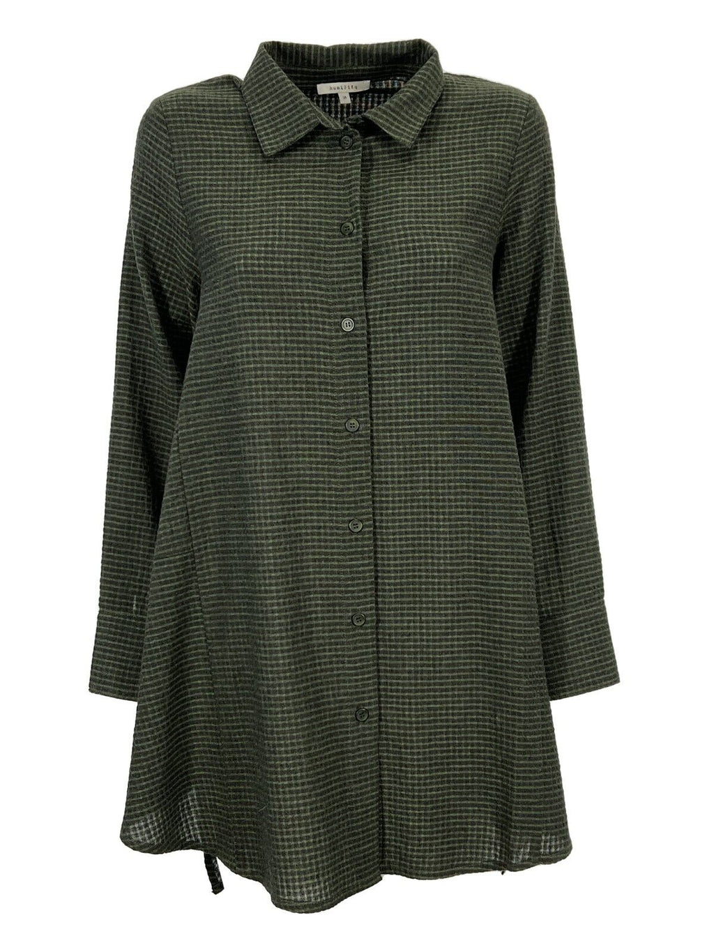 HUMILITY 1949 maxi camicia donna asimmetrica quadri grigio/verde HE-CH-SOMIA MADE IN ITALY